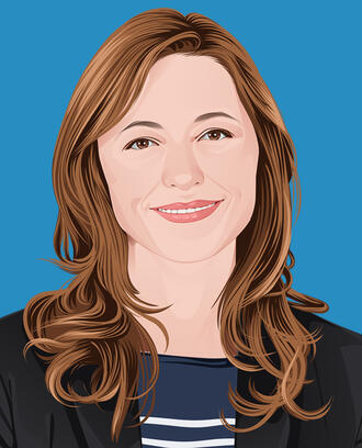 Illustration of a smiling woman in front of a blue background